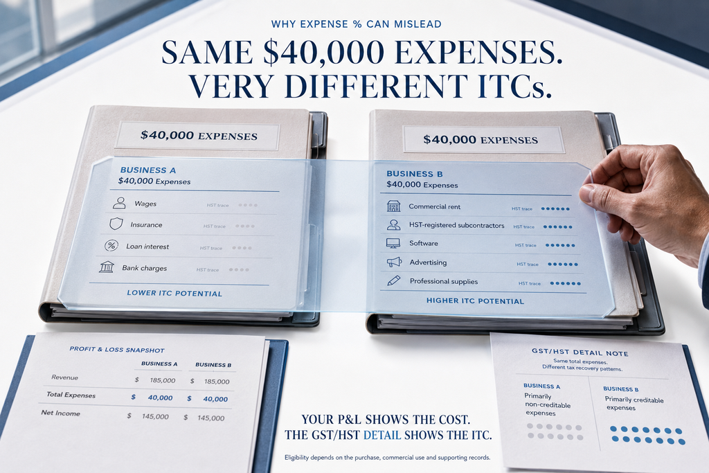 $40,000 business expenses showing different GST HST ITC potential.