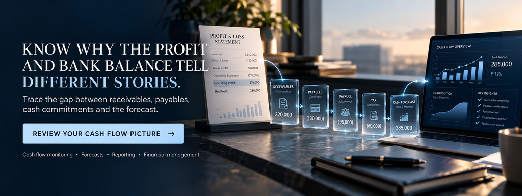 Cash flow review connecting profit receivables and upcoming payments