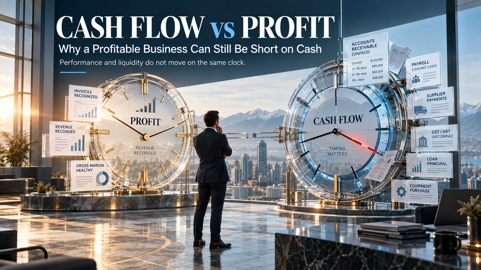 Cash flow vs profit showing different business timing
