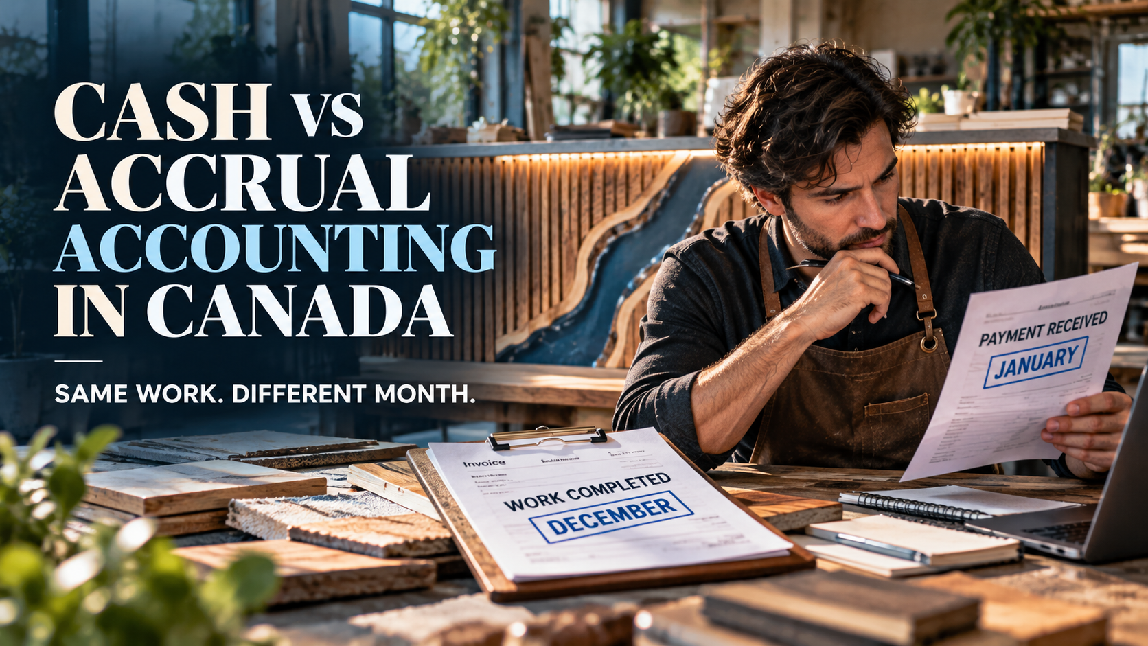 Cash vs accrual accounting in Canada showing December work and January payment