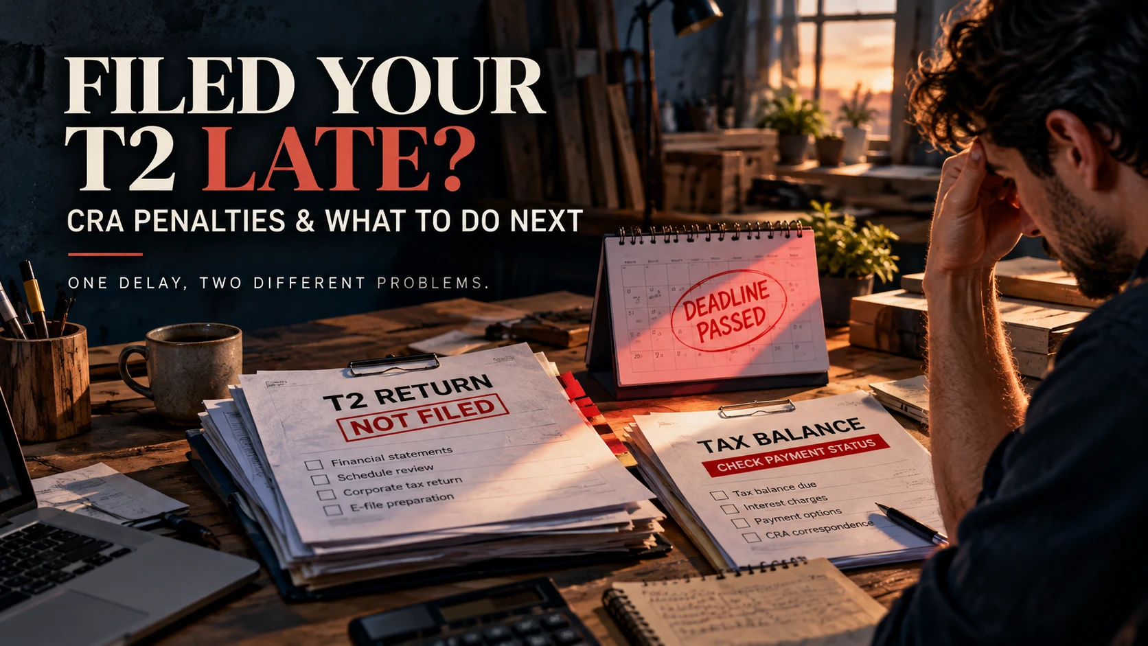 Overdue T2 return and unpaid corporate tax balance shown as separate CRA issues
